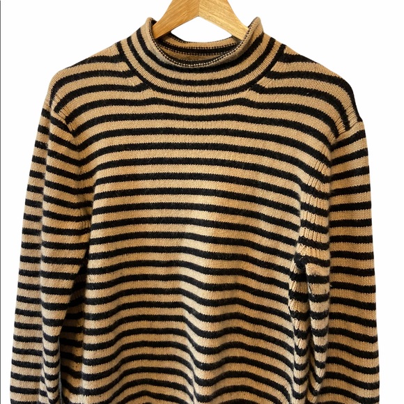 J. Crew Striped Cowl Neck Sweater in Black and Tan - Picture 2 of 8